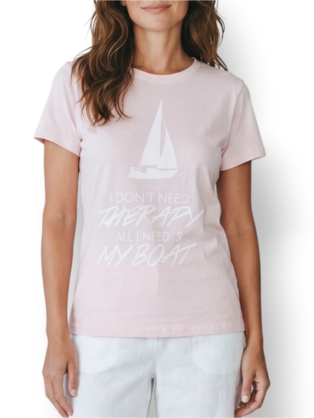 4/$20 Boat Graphic T-Shirt I Don’t Need Therapy All I Need Is My Boat Pink Tee L